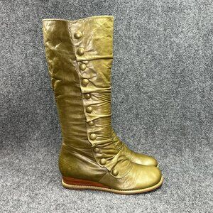 Miz Mooz Bloom Boots Womens 10 Olive Green Leather Tall Button Victorian Vintage